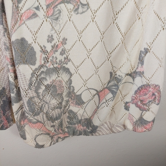 Anthropologie Knitted & Knotted Cream Floral Open Front Cardigan Sweater Size XS - Picture 11 of 11